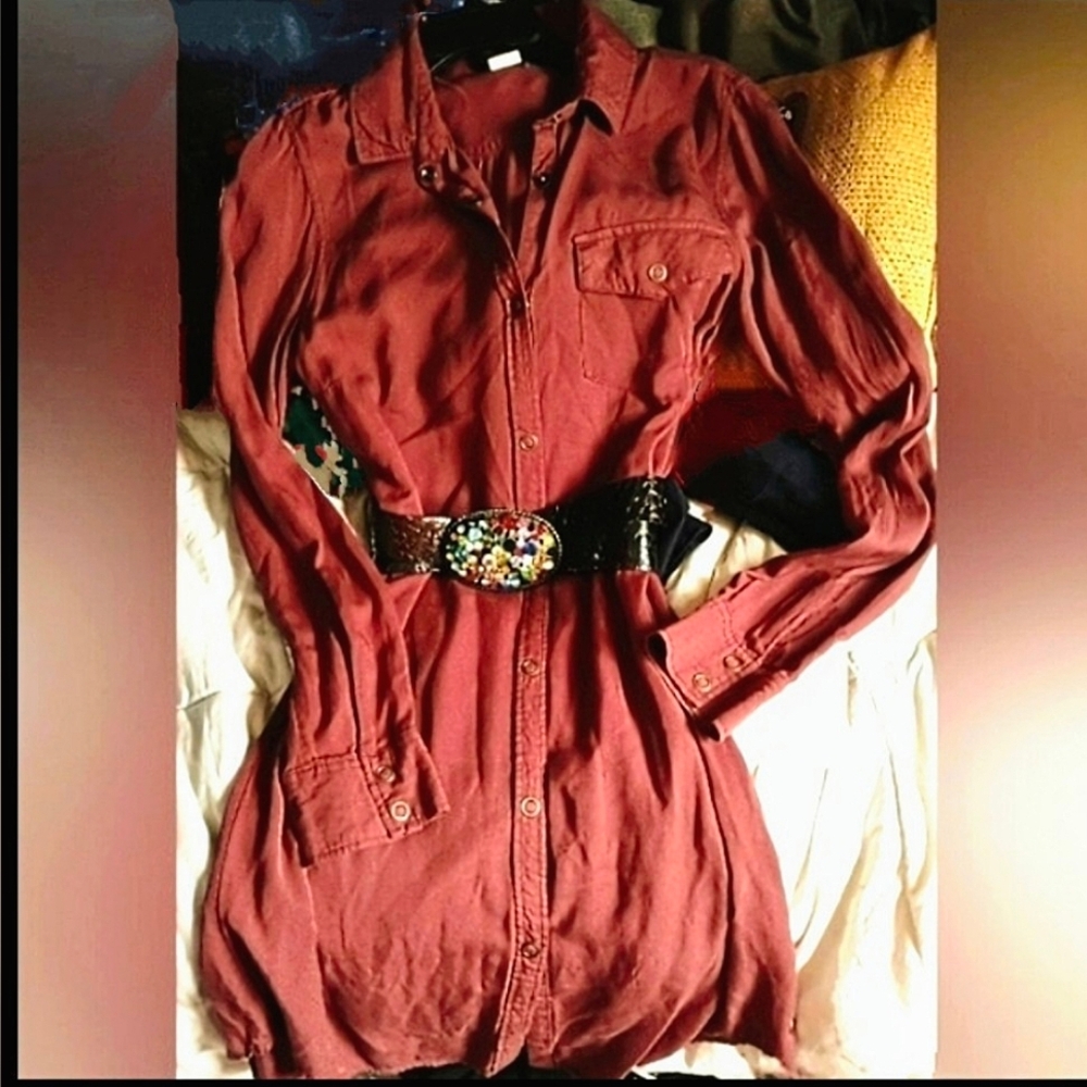 5/$50 EUC Roxy Womens Tomini Bay View Shirt Dress Snap Closure Oxblood Red Sz.S - Picture 3 of 10